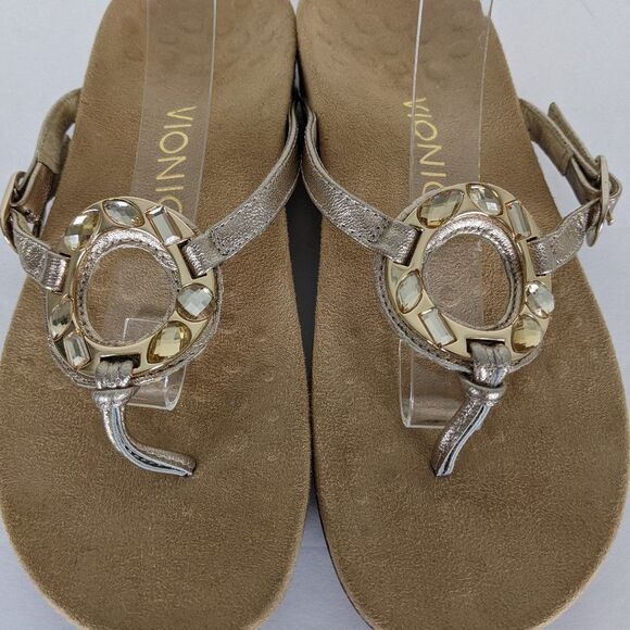 Vionic Ricci Gold Rhinestone Orthaheel Flip Flop Sandals Women's Size 5 - Picture 6 of 10